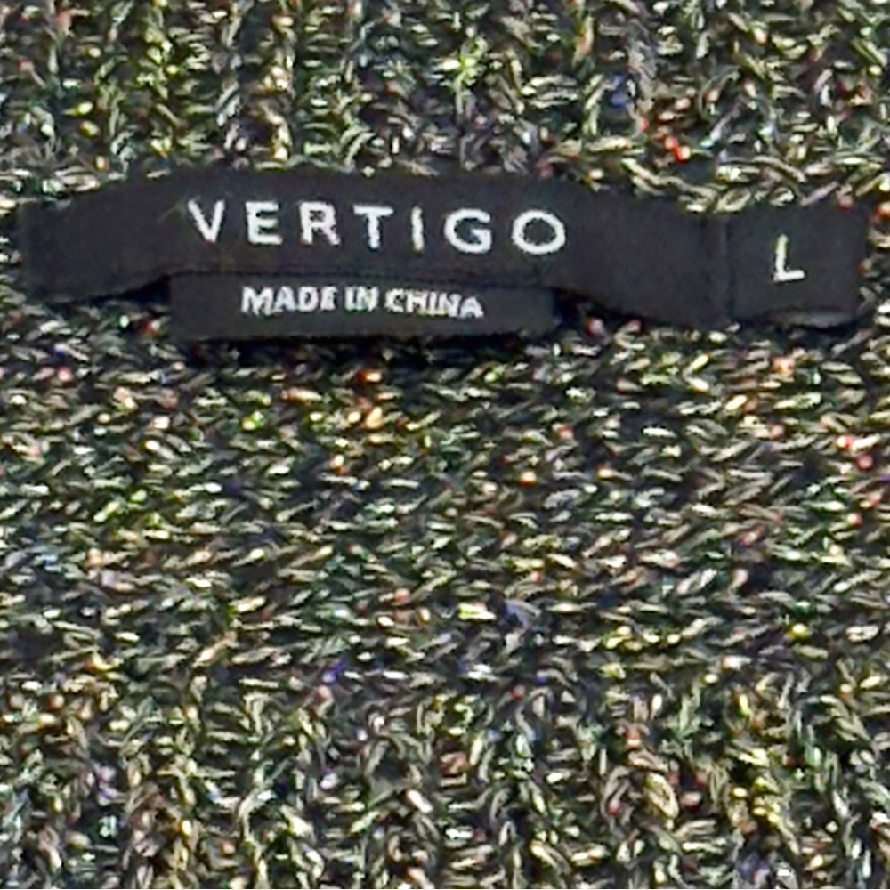 Vertigo Metallic Sweater Womens Large Black Gold Shimmer Knit Pullover Top - Picture 5 of 6